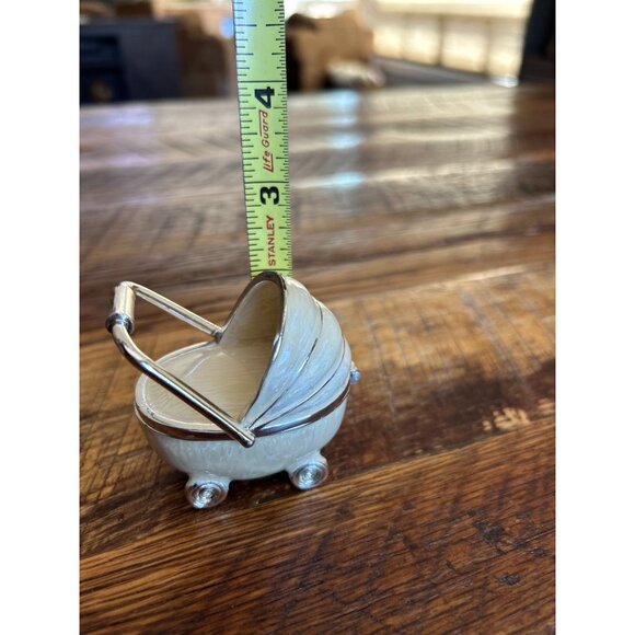 Vintage Silver Toned Miniature Baby Carriage Trinket Box Novelty Decor Collectib - Picture 7 of 7